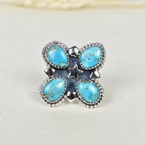 Native American Mohave Turquoise Cluster Rings - 925 Sterling Silver Handmade Vintage Rings