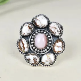 Native American Pink Opal And Wild Horse Magnesite  925 Sterling Silver Rings