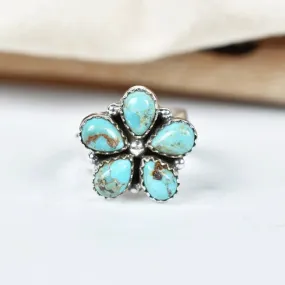 Native American Teardrop Turquoise Cluster Rings - 925 Sterling Silver Southwestern Rings