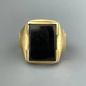 Natural Black Onyx Solitaire Chunky Signet 14k Gold Vermeil Rings