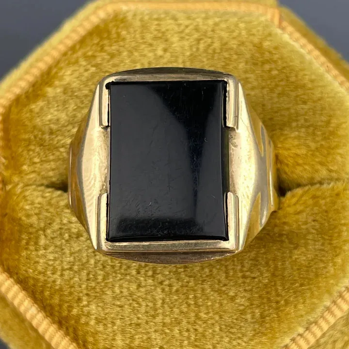 Natural Black Onyx Solitaire Chunky Signet 14k Gold Vermeil Rings