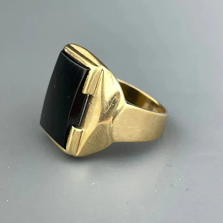 Natural Black Onyx Solitaire Chunky Signet 14k Gold Vermeil Rings