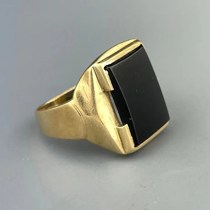 Natural Black Onyx Solitaire Chunky Signet 14k Gold Vermeil Rings