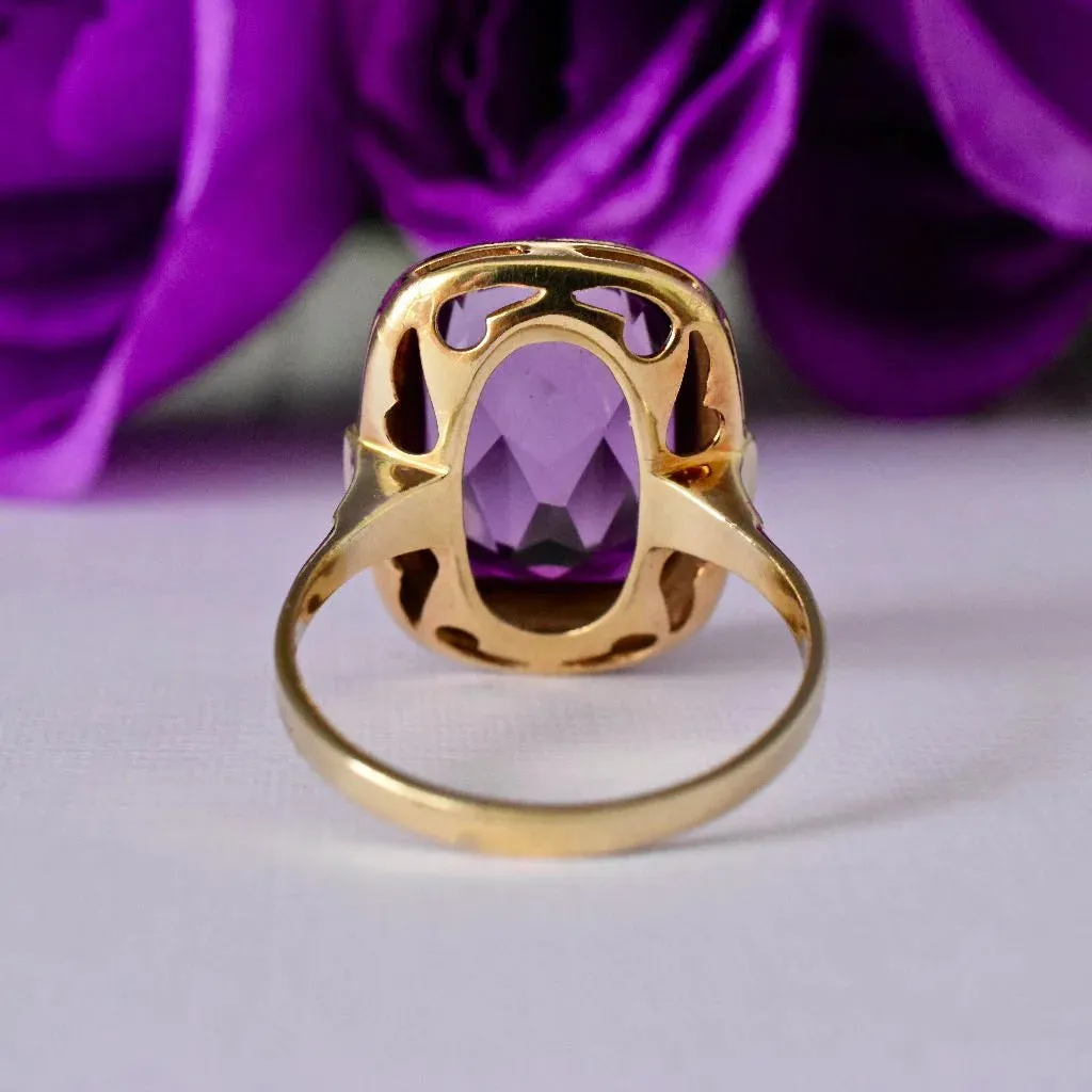 Natural Cushion Cut Bezel Set Amethyst Cocktail Vintage Rings For Women - 14k Gold Vermeil Rings