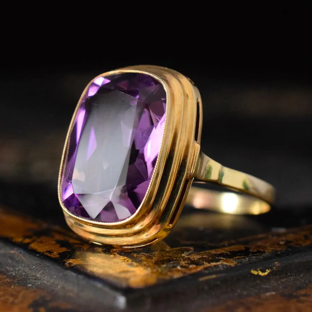 Natural Cushion Cut Bezel Set Amethyst Cocktail Vintage Rings For Women - 14k Gold Vermeil Rings