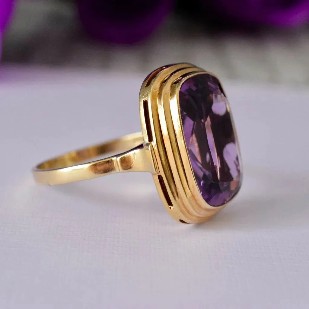 Natural Cushion Cut Bezel Set Amethyst Cocktail Vintage Rings For Women - 14k Gold Vermeil Rings