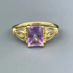 Natural Emerald Cut Amethyst Filigree Vintage Rings - 14k Gold Vermeil