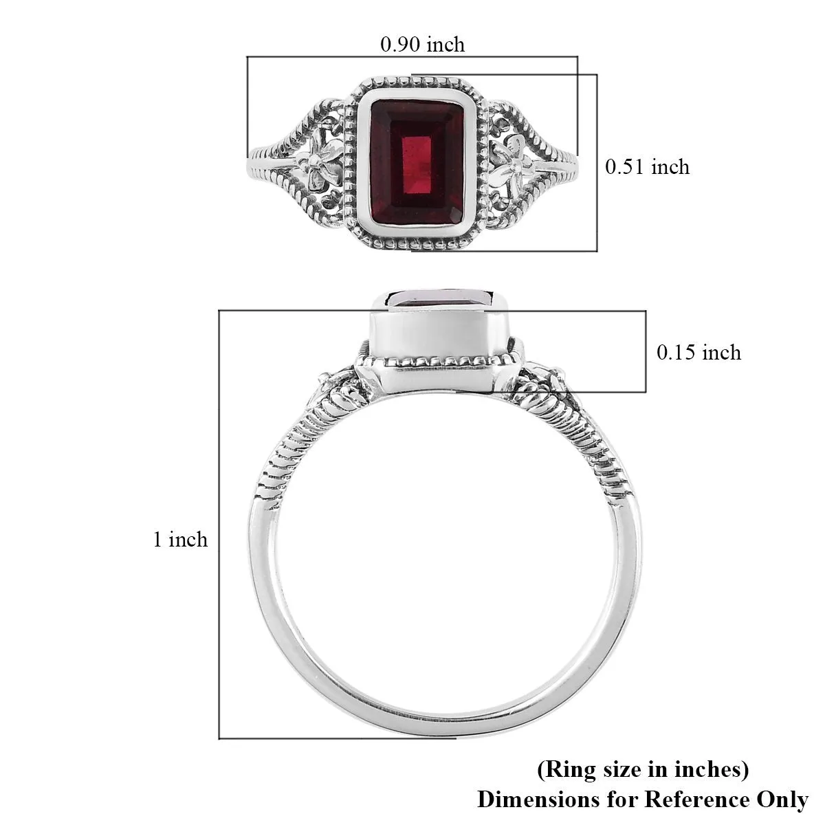 Natural  Emerald Cut Garnet Bezel Set Solitaire Rings - 925 Sterling Silver Rings