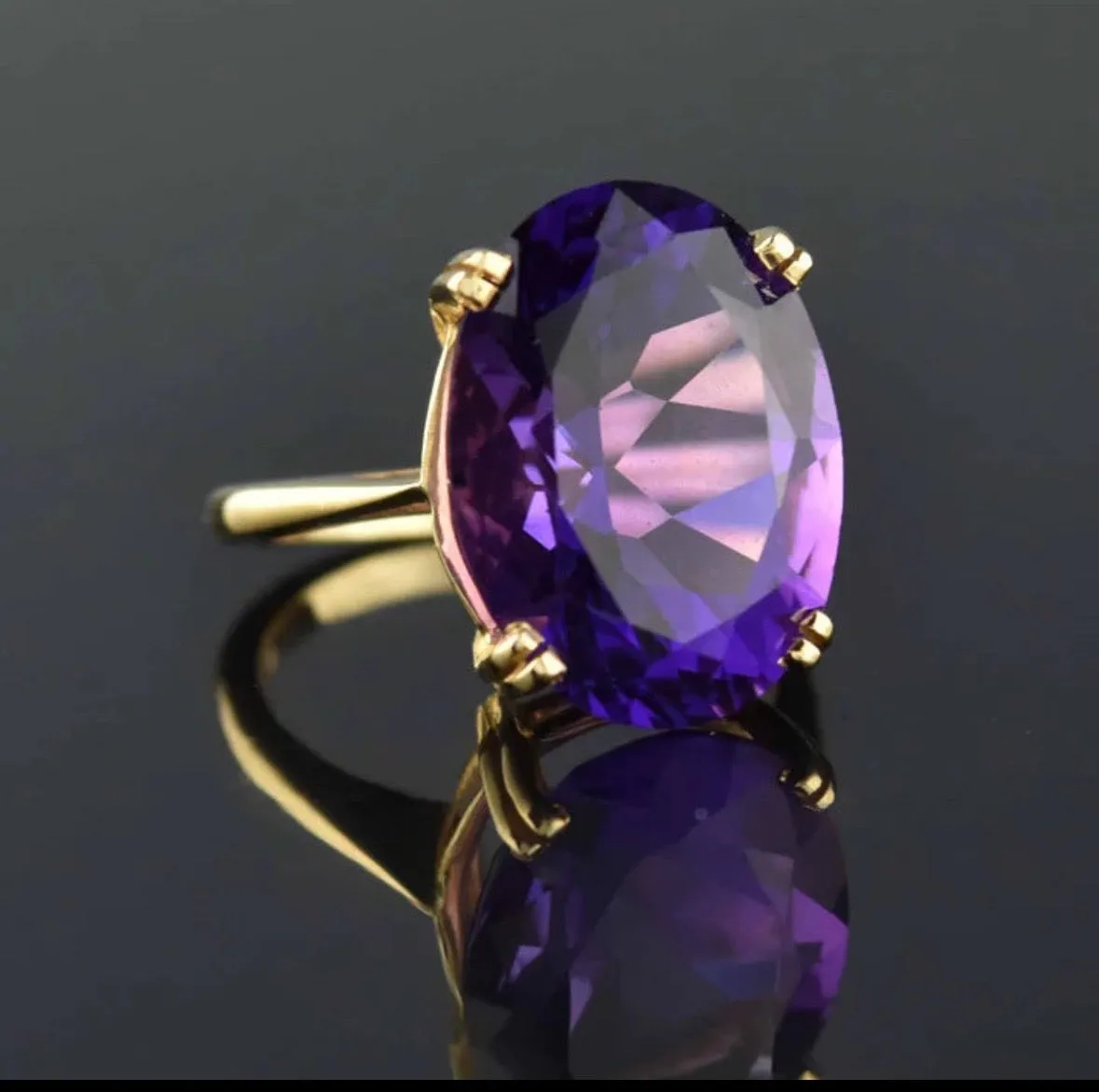 Natural Oval Cut Amethyst Solitaire Cocktail Vintage Rings  - 14k Gold Vermeil Rings