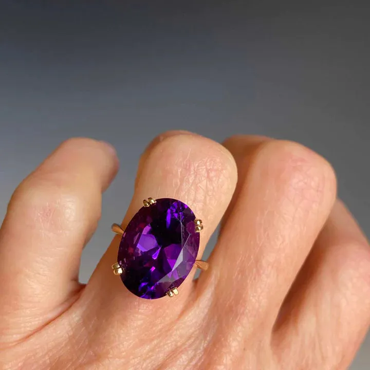 Natural Oval Cut Amethyst Solitaire Cocktail Vintage Rings  - 14k Gold Vermeil Rings