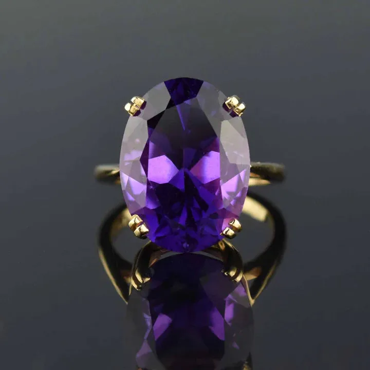 Natural Oval Cut Amethyst Solitaire Cocktail Vintage Rings  - 14k Gold Vermeil Rings