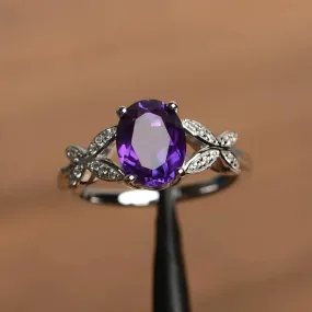 Natural Oval Cut Amethyst Unique Promise Ring - 925 Sterling Silver Ring