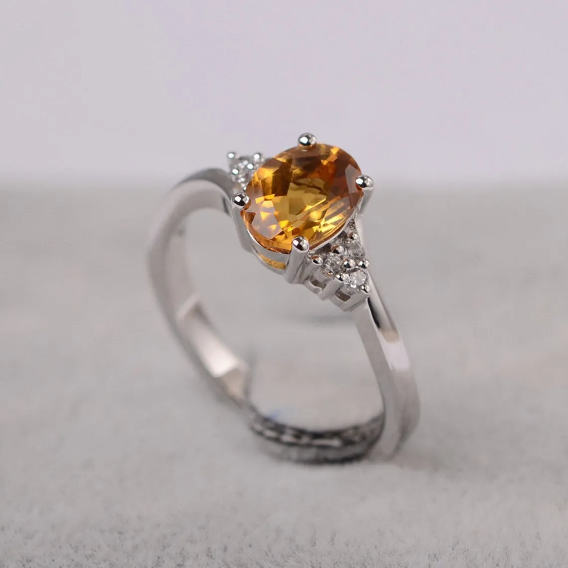 Natural Oval Cut Citrine Engagement Ring - 925 Sterling Silver Ring