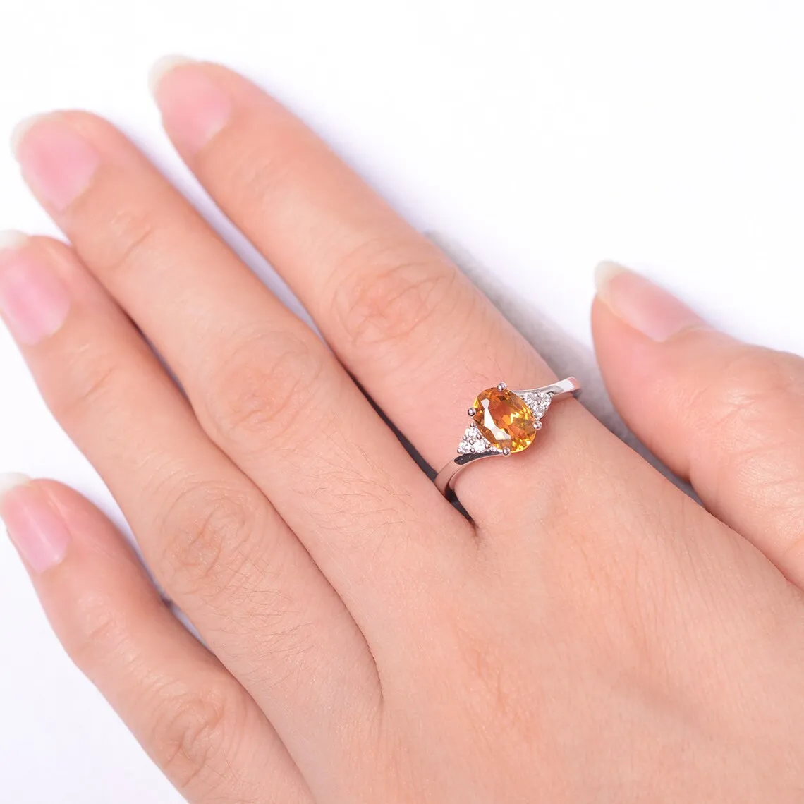 Natural Oval Cut Citrine Engagement Ring - 925 Sterling Silver Ring