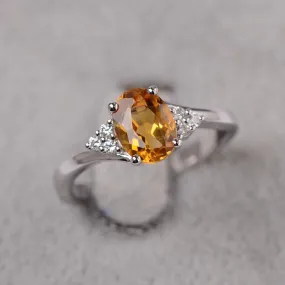 Natural Oval Cut Citrine Engagement Ring - 925 Sterling Silver Ring