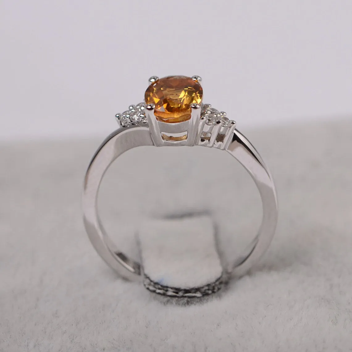 Natural Oval Cut Citrine Engagement Ring - 925 Sterling Silver Ring