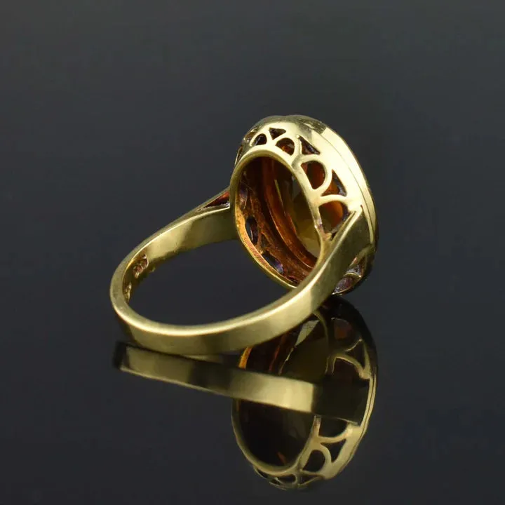 Natural Oval Cut Citrine Solitaire 14k Gold Vermeil Cocktail Rings