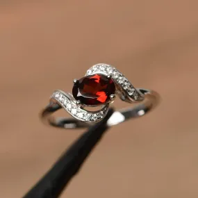 Natural Oval Cut Garnet Unique Promise Ring - 925 Sterling Silver Rings