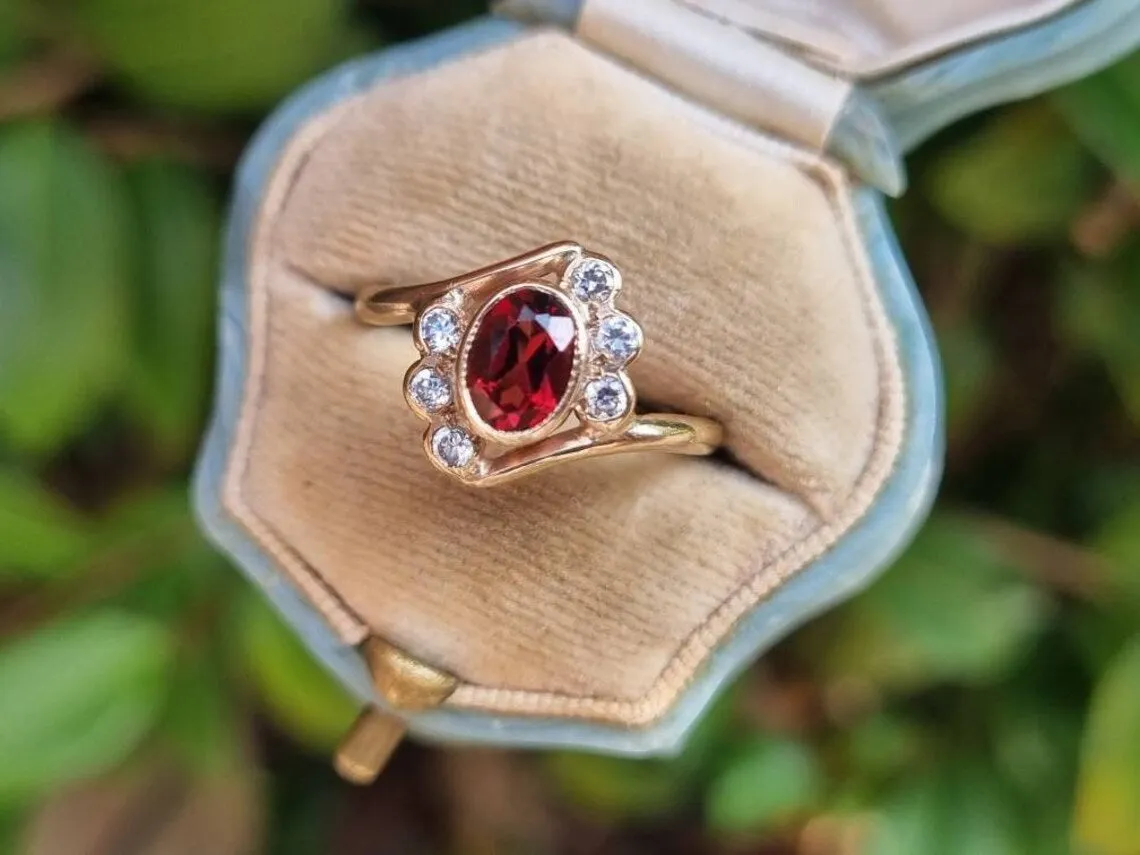 Natural Oval Cut Garnet Vintage Engagement Rings For Women - 14k Gold Vermeil  Ring