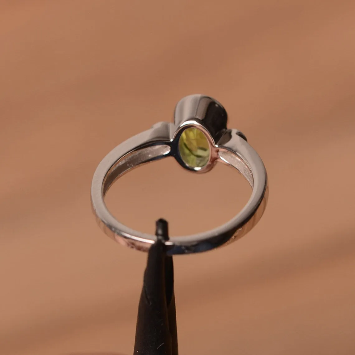 Natural Oval Cut Peridot Simple Promise Rings - 925 Sterling Silver Ring