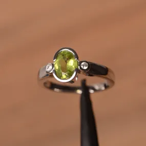 Natural Oval Cut Peridot Simple Promise Rings - 925 Sterling Silver Ring