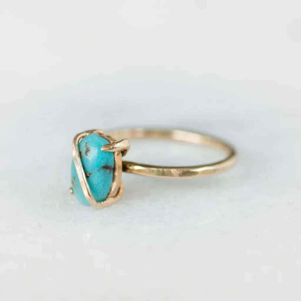 Natural Oval Cut Turquoise Wire Wrap Solitaire Rings  - 14k Gold Vermeil Rings