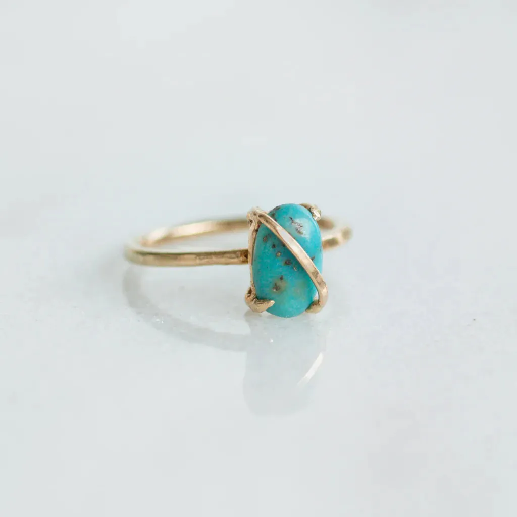 Natural Oval Cut Turquoise Wire Wrap Solitaire Rings  - 14k Gold Vermeil Rings