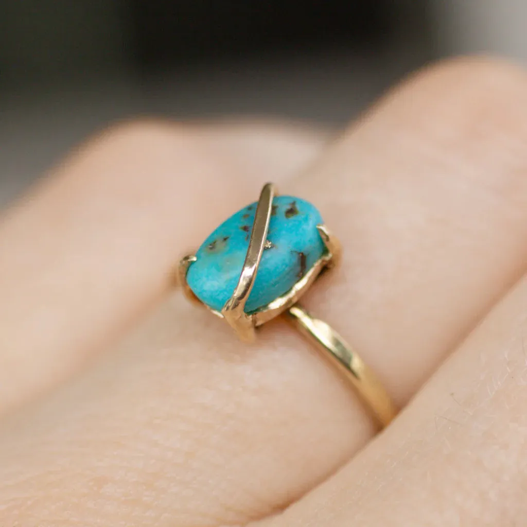 Natural Oval Cut Turquoise Wire Wrap Solitaire Rings  - 14k Gold Vermeil Rings