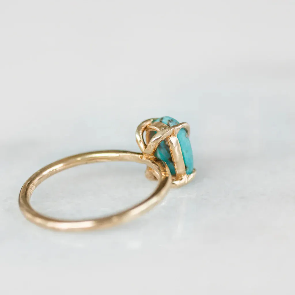 Natural Oval Cut Turquoise Wire Wrap Solitaire Rings  - 14k Gold Vermeil Rings