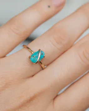 Natural Oval Cut Turquoise Wire Wrap Solitaire Rings  - 14k Gold Vermeil Rings