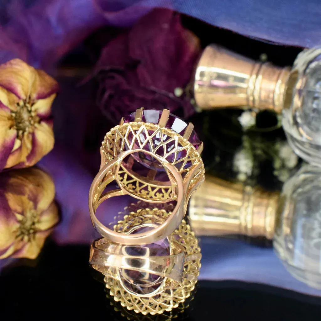 Natural Round Cut Amethyst Cocktail Filigree Vintage Rings - 14k Gold Vermeil Rings