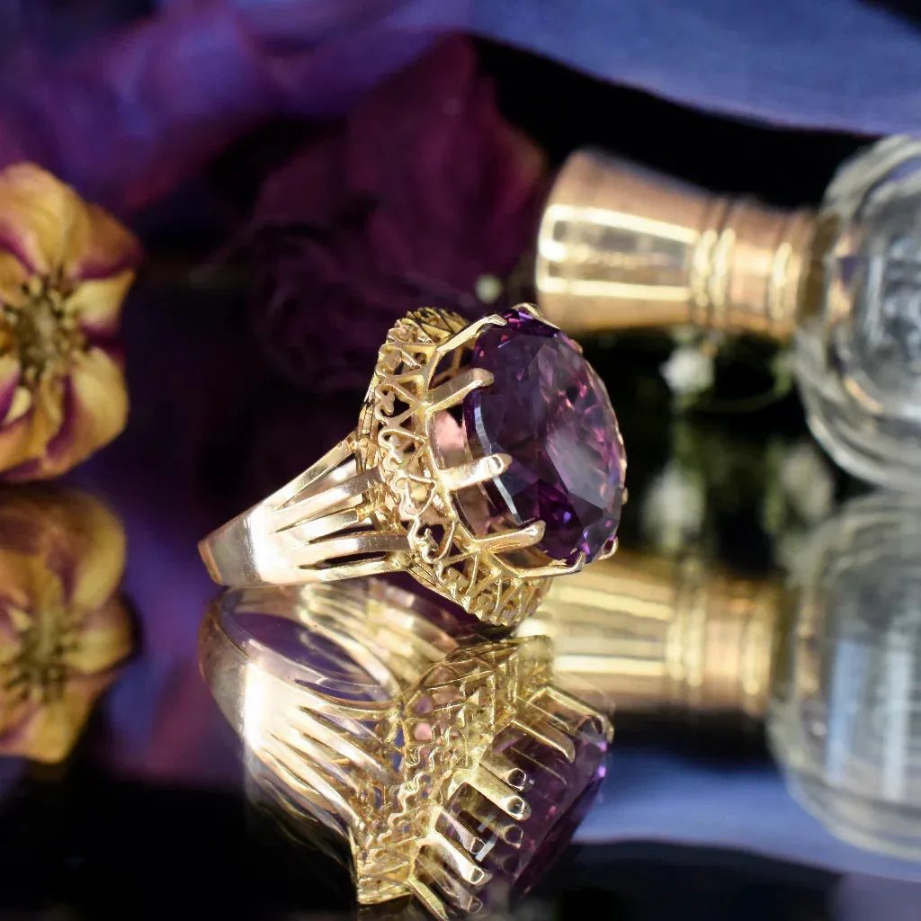 Natural Round Cut Amethyst Cocktail Filigree Vintage Rings - 14k Gold Vermeil Rings