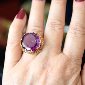 Natural Round Cut Amethyst Cocktail Filigree Vintage Rings - 14k Gold Vermeil Rings