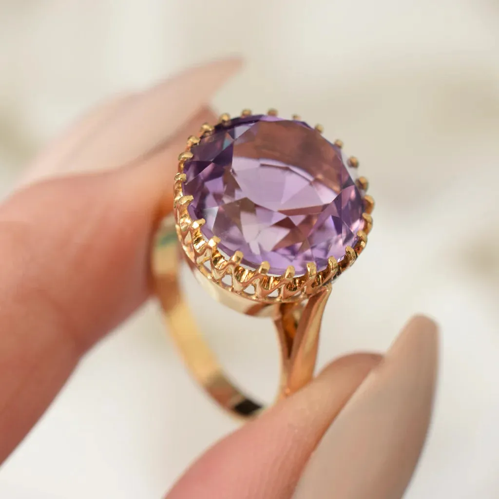 Natural Round Cut Amethyst Vintage Solitaire Rings For Women - 14k Gold Vermeil Rings