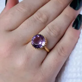 Natural Round Cut Amethyst Vintage Solitaire Rings For Women - 14k Gold Vermeil Rings