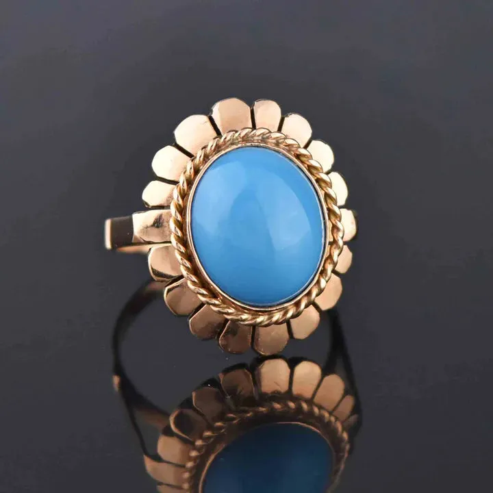 Natural Sleeping Beauty Turquoise Floral Shaped Vintage Solitaire Ring - 14k Gold Vermeil