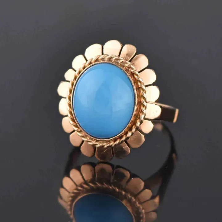 Natural Sleeping Beauty Turquoise Floral Shaped Vintage Solitaire Ring - 14k Gold Vermeil