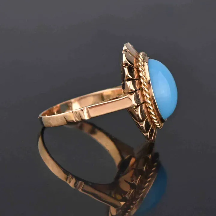 Natural Sleeping Beauty Turquoise Floral Shaped Vintage Solitaire Ring - 14k Gold Vermeil