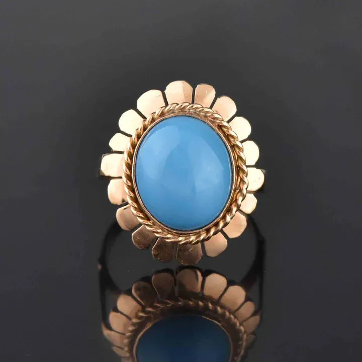 Natural Sleeping Beauty Turquoise Floral Shaped Vintage Solitaire Ring - 14k Gold Vermeil