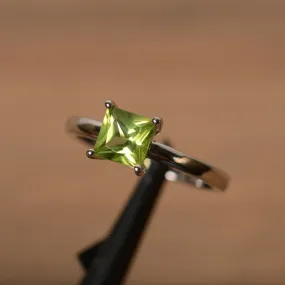 Natural Square Cut Peridot Simple Solitaire Ring - 925 Sterling Silver Rings