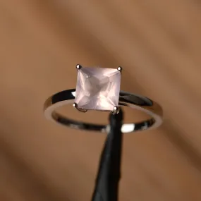 Natural Square Cut Rose Quartz Simple Solitaire Rings - 925 Sterling Silver Rings