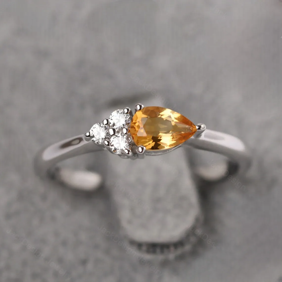 Natural Teardrop Cut Citrine Promise Ring - 925 Sterling Silver Ring