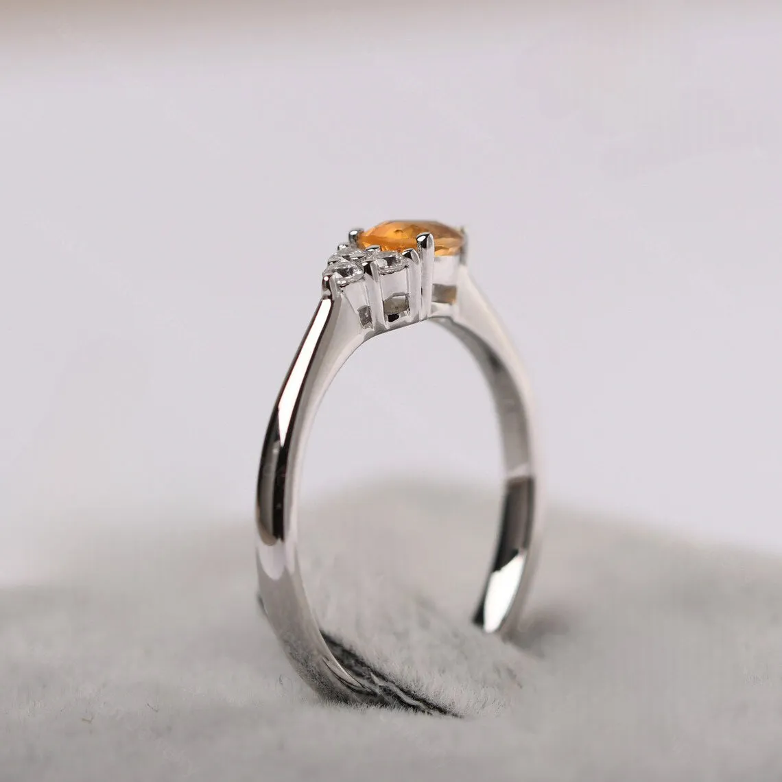 Natural Teardrop Cut Citrine Promise Ring - 925 Sterling Silver Ring