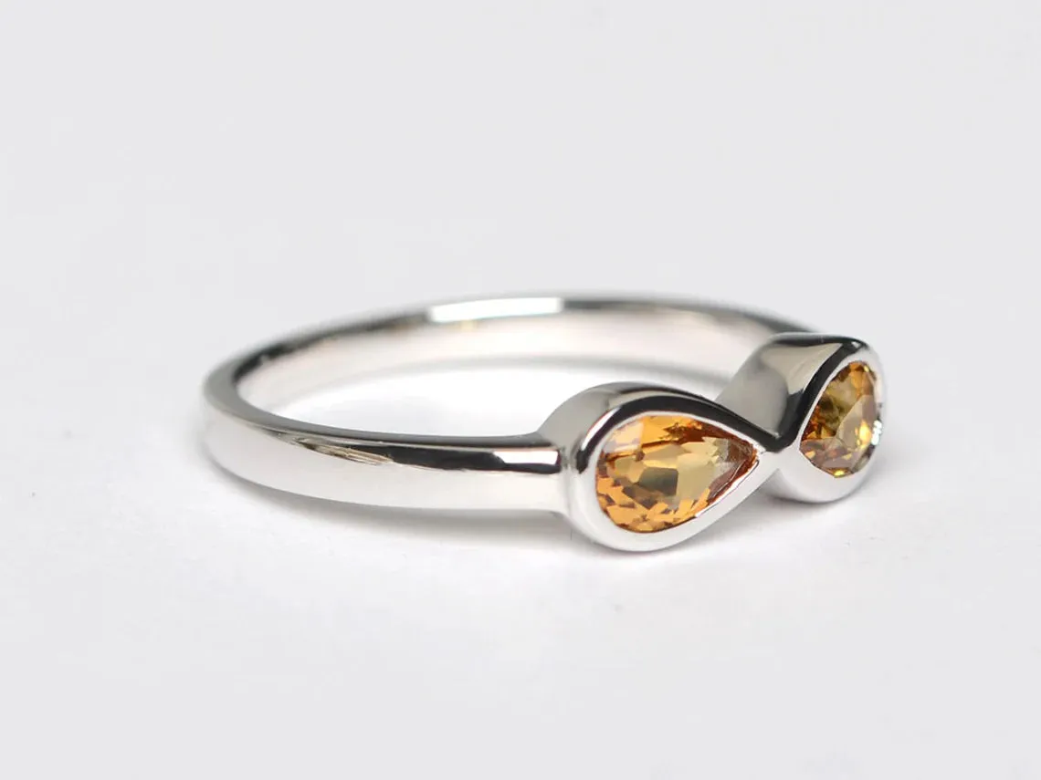 Natural Two Stone Teardrop Citrine Infinity Promise Ring - 14k Gold Vermeil Rings