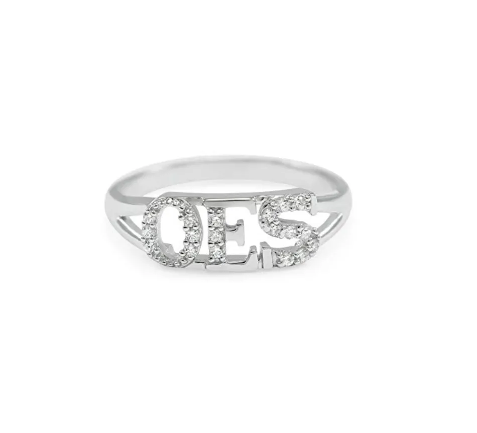 OES Ring Diamond Masonic Gift Order of The Eastern Star Silver Sisterhood Women Mason Jewelry