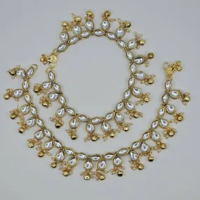 Raina Bridal Kundan Stone Anklets with Bell detailed Payal