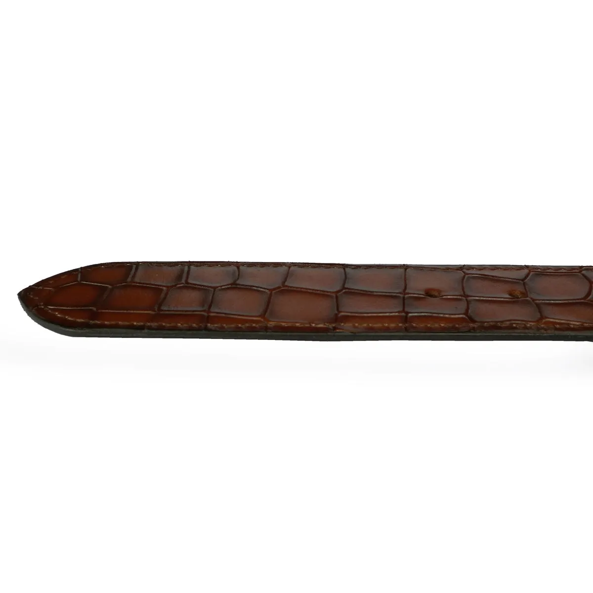 Rich Mississippi Culture Inspired Buckle Smokey Cognac Deep Cut Croco Textured Leather Belt By Brune & Bareskin