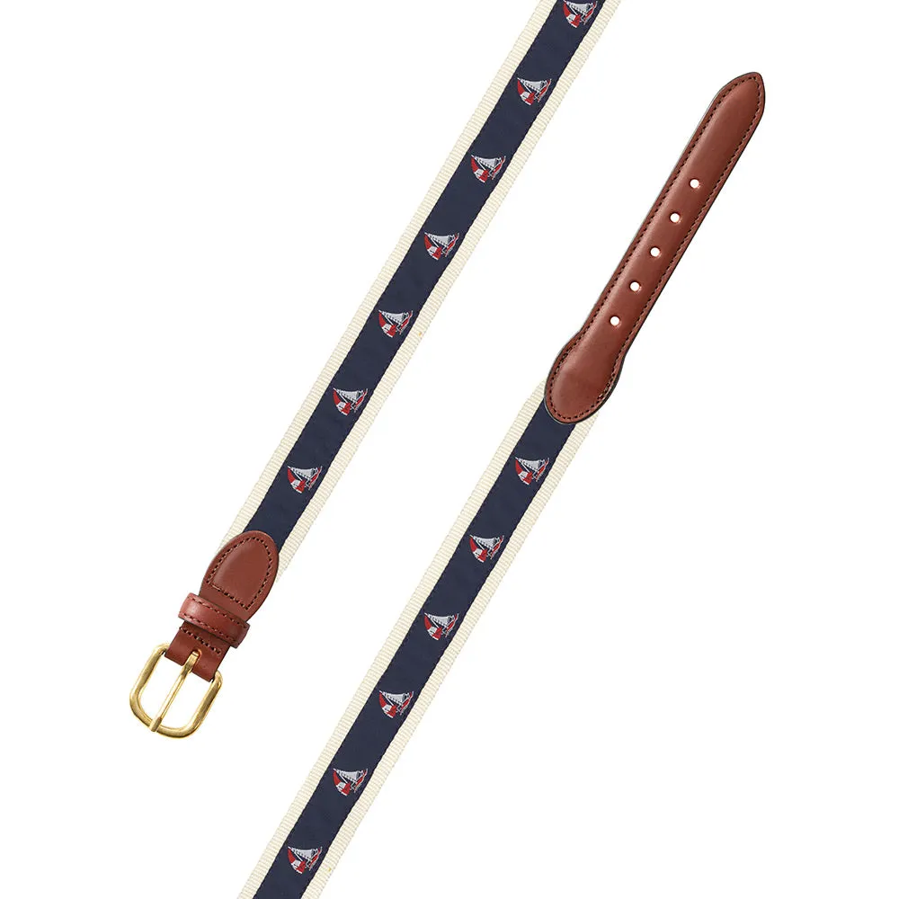 Sailboat Motif Leather Tab Belt