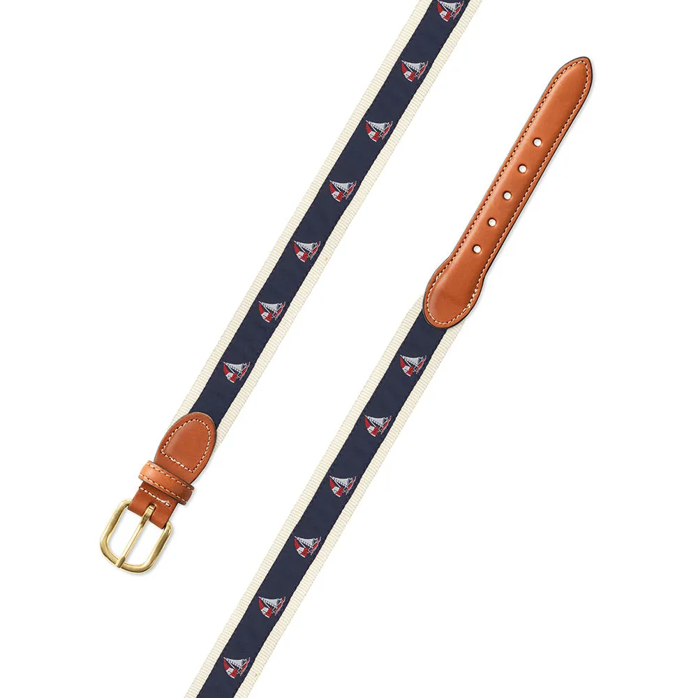 Sailboat Motif Leather Tab Belt