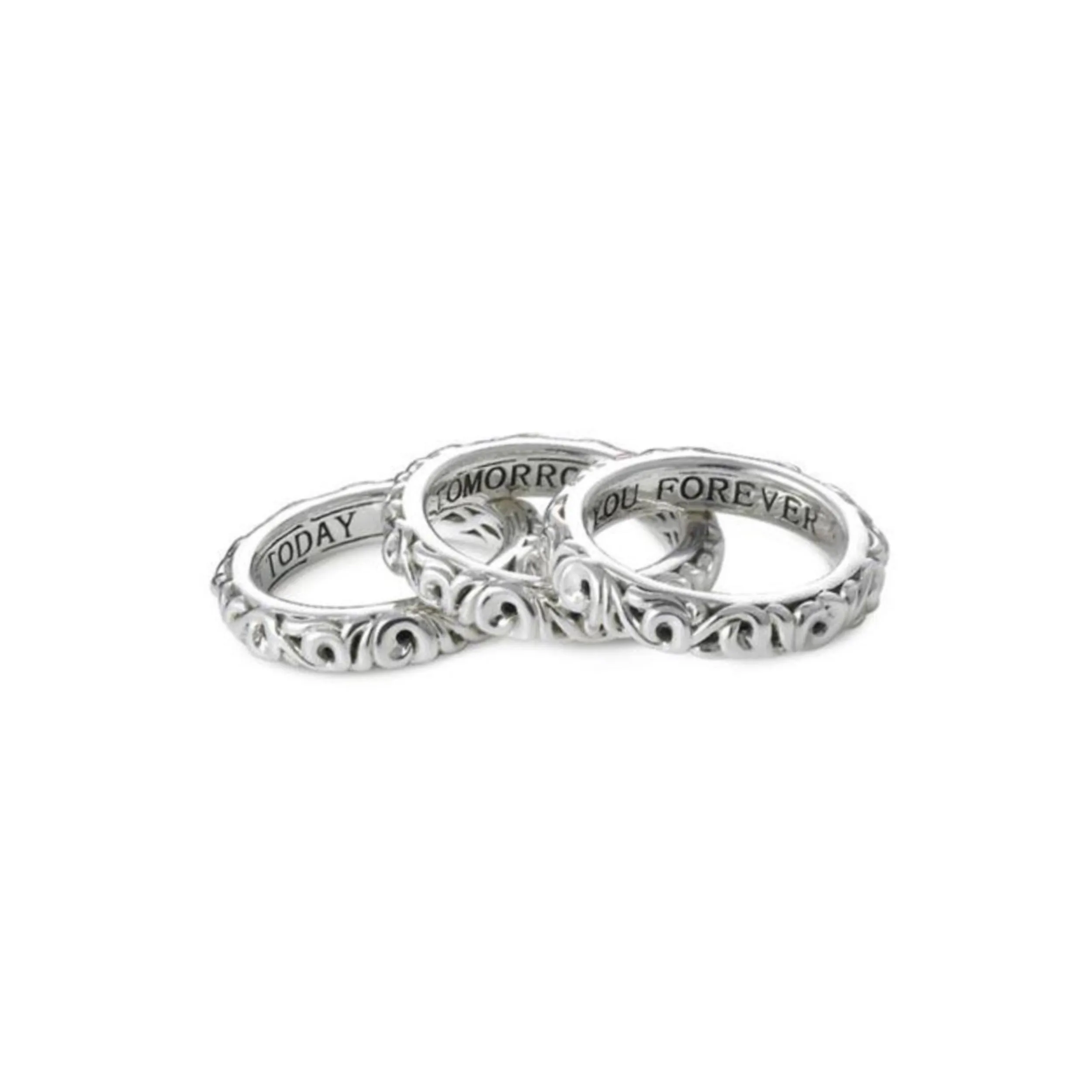 Silver I Love You Today... I Love You Tomorrow... I Love You Forever...' Stackable Band Rings